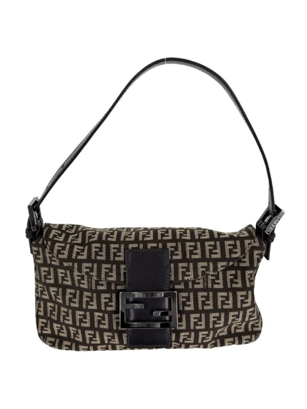 Fendi Handbag Zucchino Mini Mamma Baguette Shoulder Canvas Leather Brown Beige